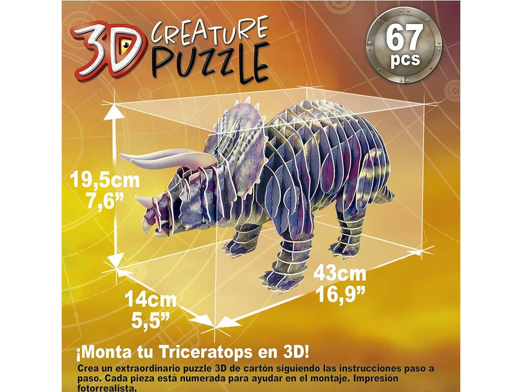 Triceratops 3D Creature Puzzle Educa 19183 5 Triceratops 3D Creature Puzzle Educa 19183 - Imagen 3