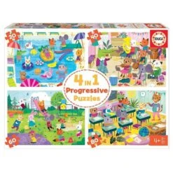 Educa Borrás - Día En La Escuela - Pack 4 Puzzles Progresivos