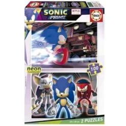 Educa Borras - Sonic Prime Neon: Set 2x100 Piezas Puzzles Brillantes ㅤ